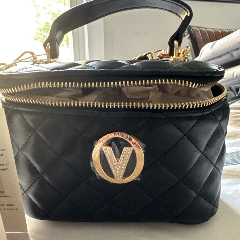 DISCONTINUED Valentino Orlandi Black Quilted Mini Bag with Gold Accents